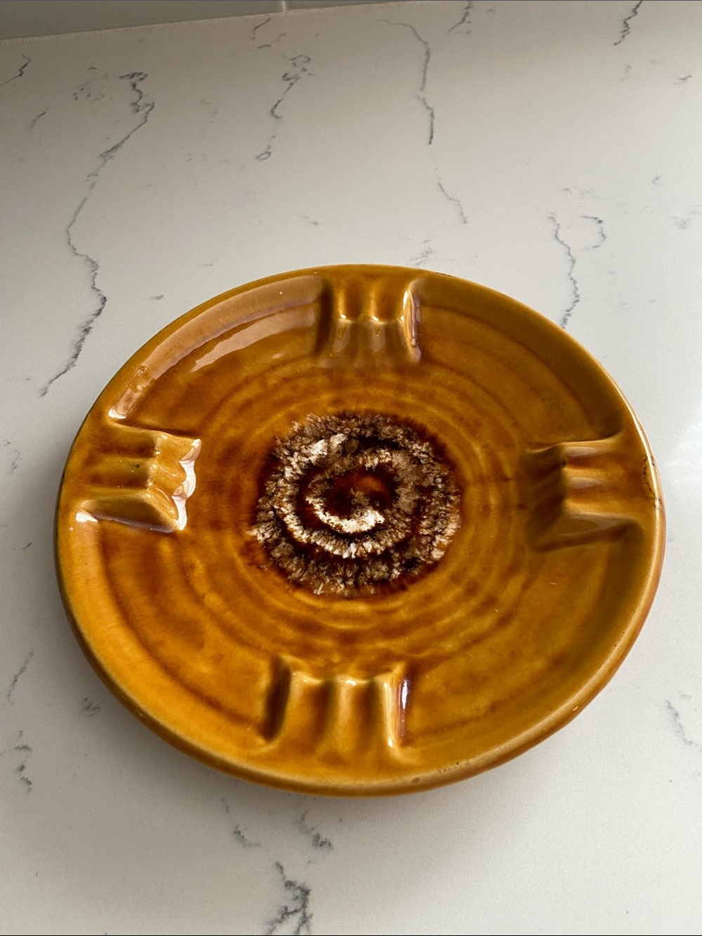 Vintage MCM USA Pottery Brown Drip Glaze Ceramic Ashtray
